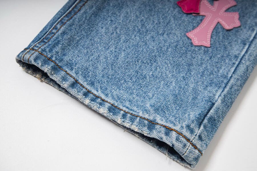 Calça Jeans Chrome Hearts Patches Cross Pink